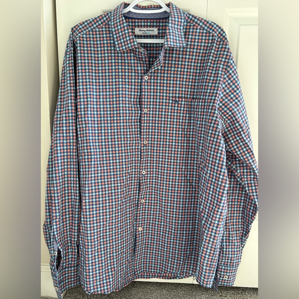 Tommy Bahama long sleeve button shirt - pink /blue- XL